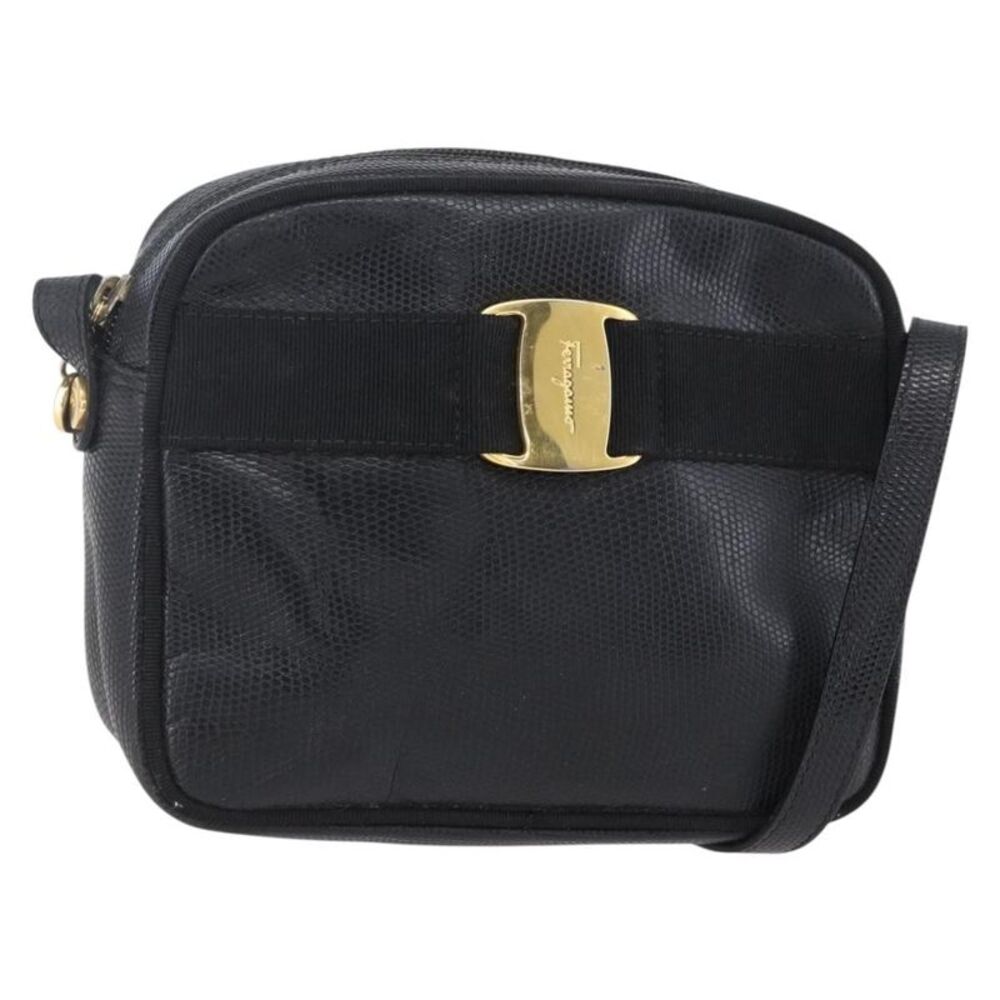 Salvatore Ferragamo Vara Bow Camera Leather Black Leather Shoulder Bag Bag